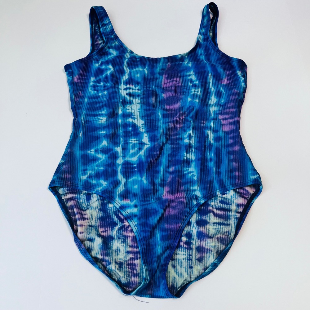 Vintage Catalina 2X One Piece Swimsuit Blue Green Purple Shimmer‎ Shelf Bra